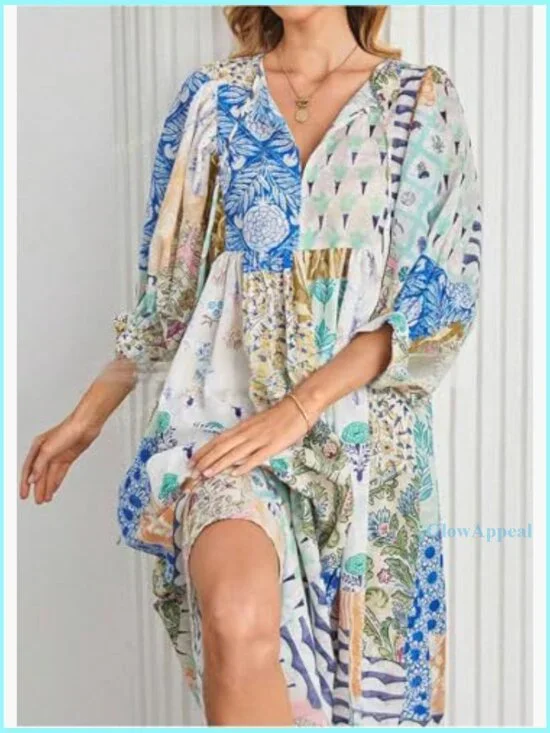 Boho Floral Maxi Dress with Pockets, Lightweight Polyester, Size M - Picture 3 of 7